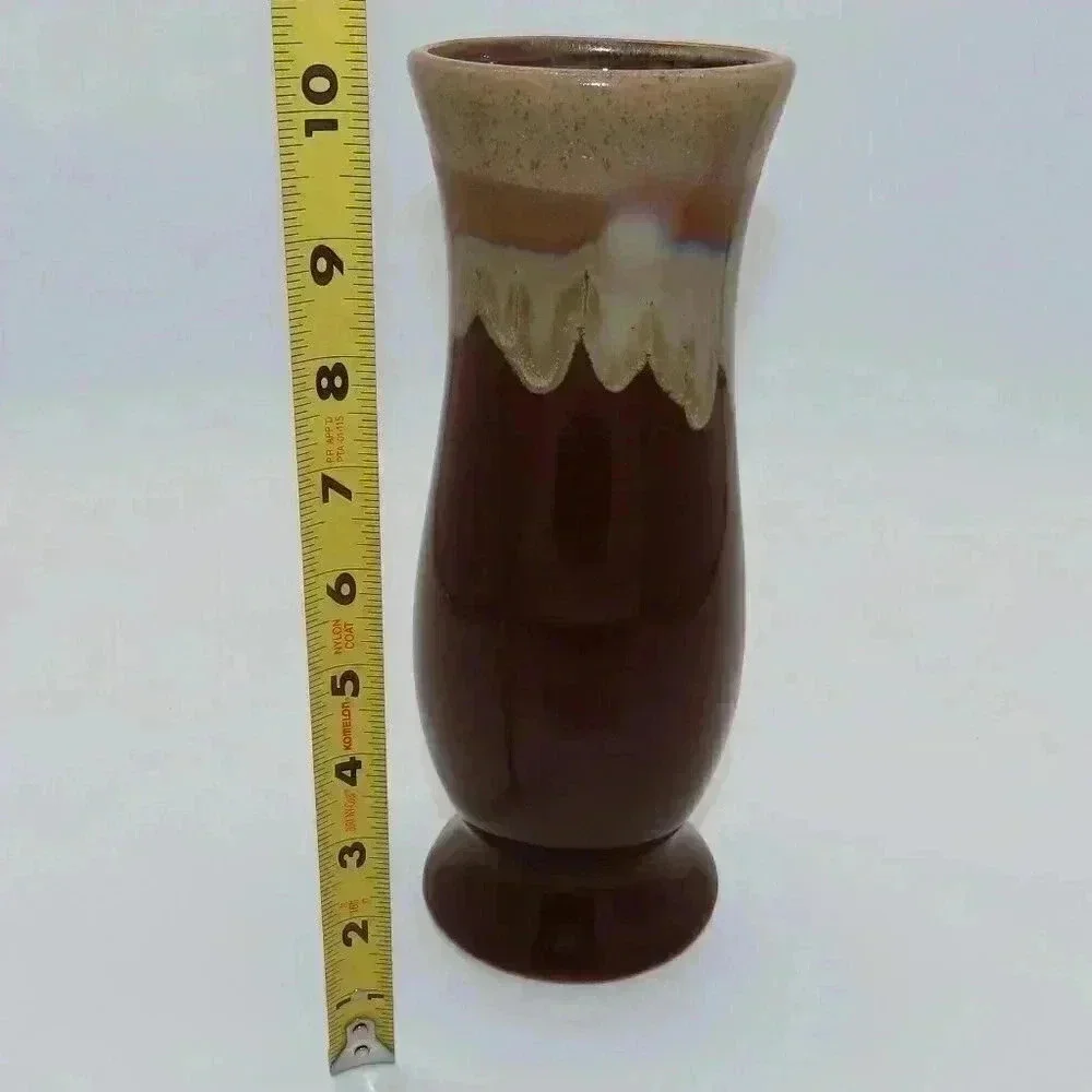 Vintage Stoneware Drip Glaze Pottery Vase 10”